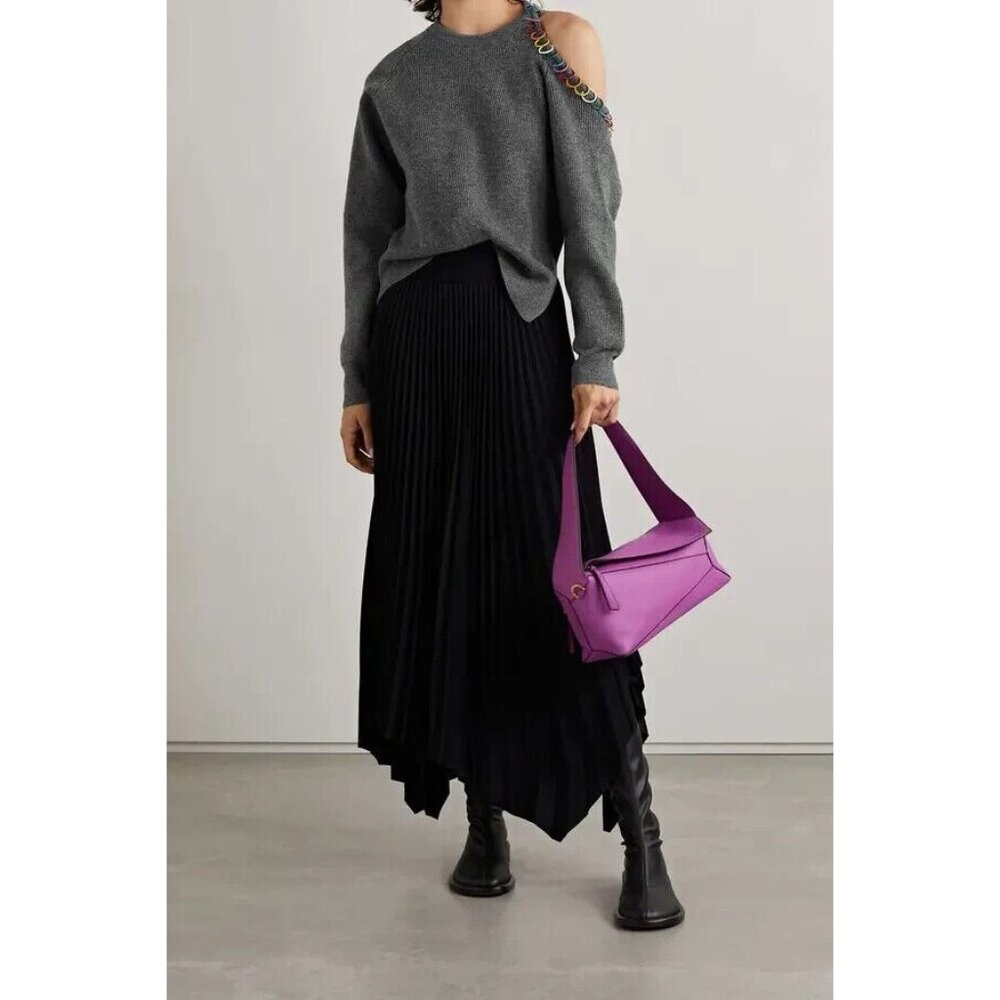 Monse Gray Ribbed Embellished Wool Cashmere Blend Sweater Size XL Cutout  Rings